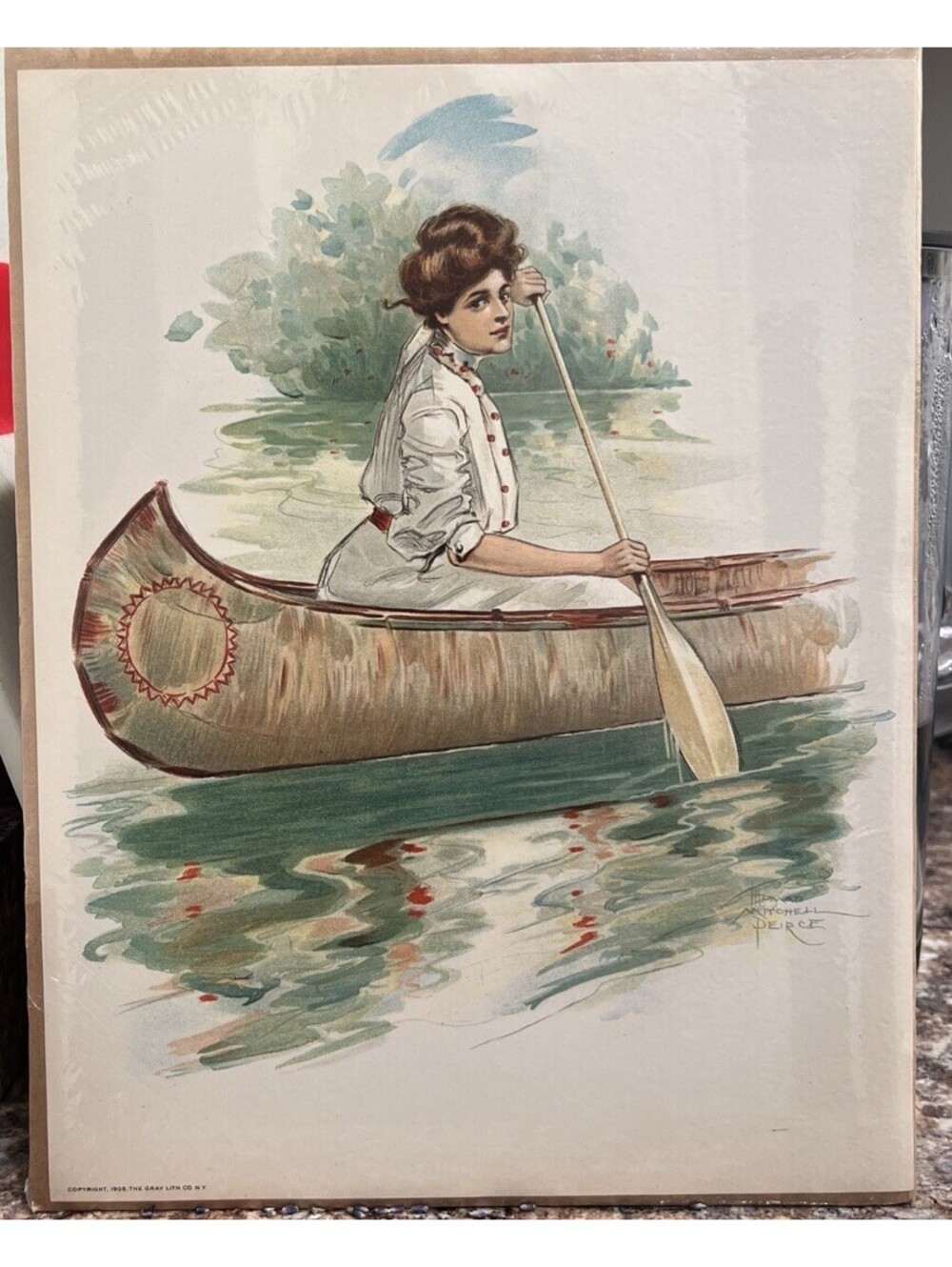 Gray Lithograph Co Original 1905 Art Print Thomas Mitchell Peirce Woman Canoe